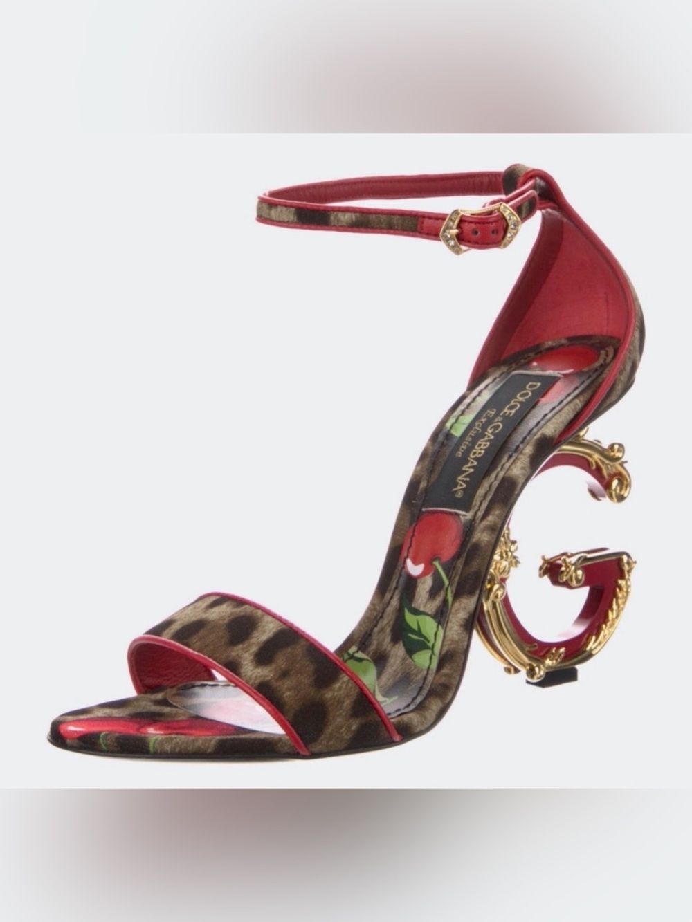 Dolce & Gabbana Red Leopard-Print Ankle-Strap Sandal - Picture 2 of 6